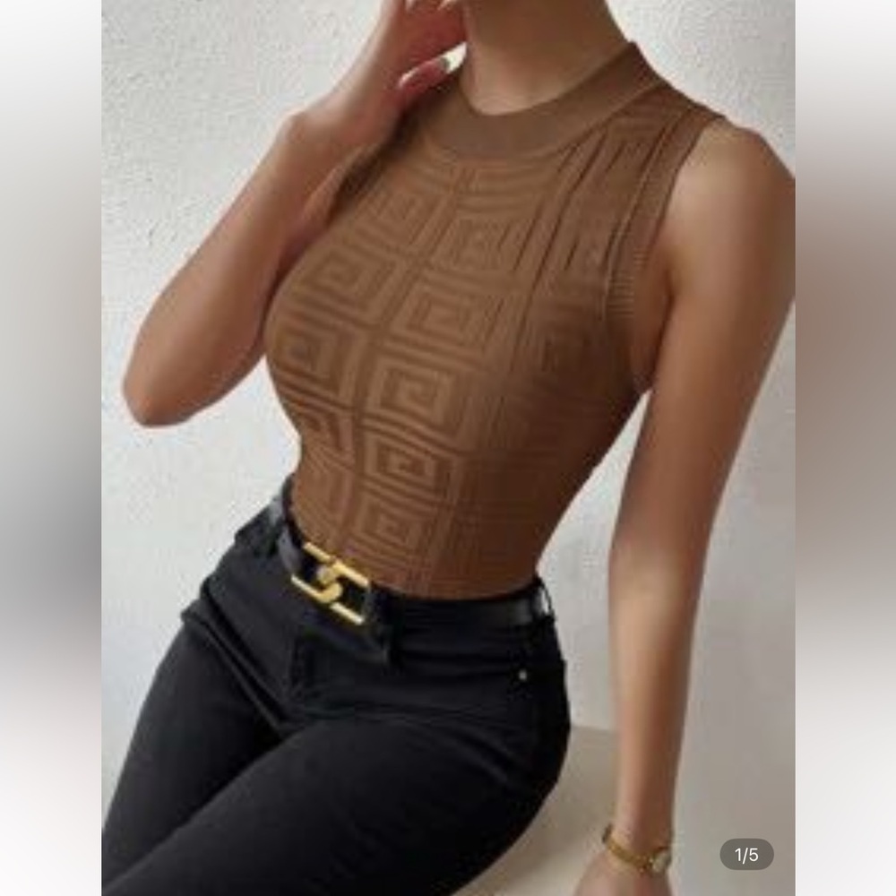 Brown Geometric Patterned Women's Top